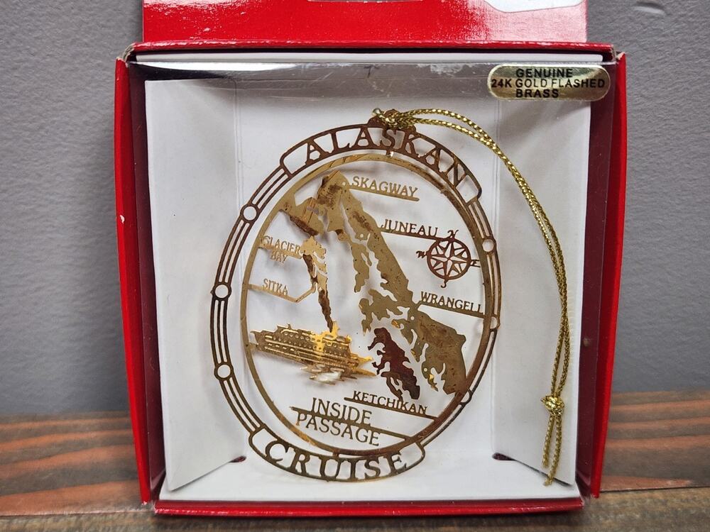 ALASKAN CRUISE 24K Gold Finished Brass Christmas Ornament Inside Passage